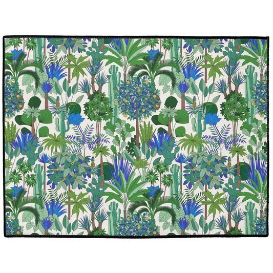 Retro Jungle Floor Mat Green Blue Botanical