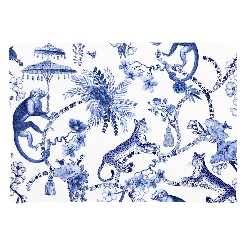 Chinoiserie Jungle Monkeys Cotton Pillows Blue