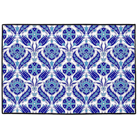 Azra Ottoman Indoor/Outdoor Floor Mat Blue White Arabesque