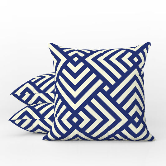 Abstract Geometric Outdoor Pillows Navy Blue & White