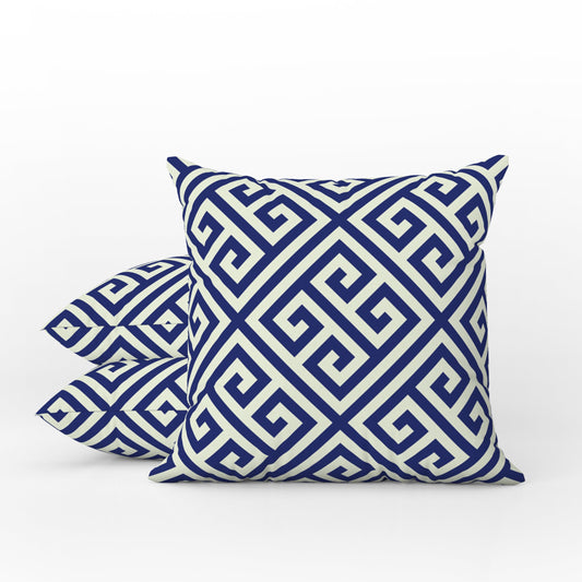 Greek Key Outdoor Pillows Dark Navy Blue