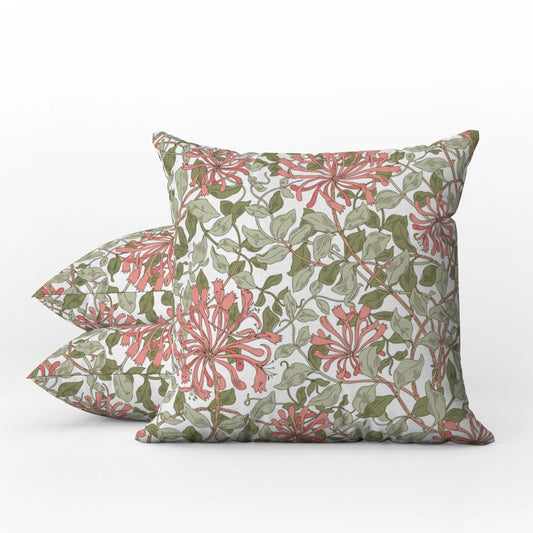 William Morris Outdoor Pillows Honeysuckle Pink Green