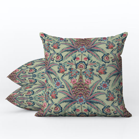Les Palmiers Outdoor Pillows Sage Green Pink