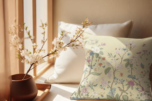 Chinoiserie Fresco Outdoor Pillows Light Lemon Yellow Floral