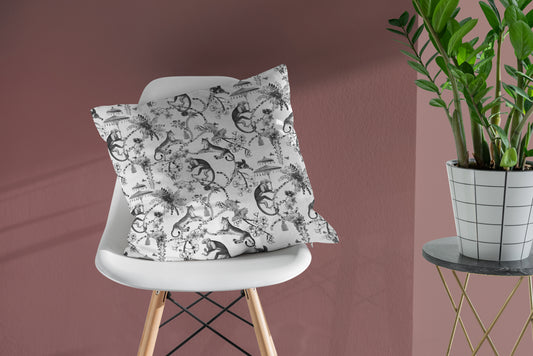 Monkey Jungle Outdoor Pillows Chinoiserie Black & White