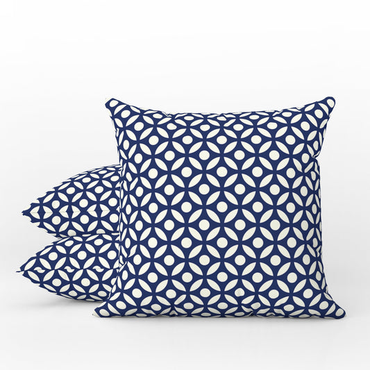 Geometric Circles Outdoor Pillows Navy Blue & White