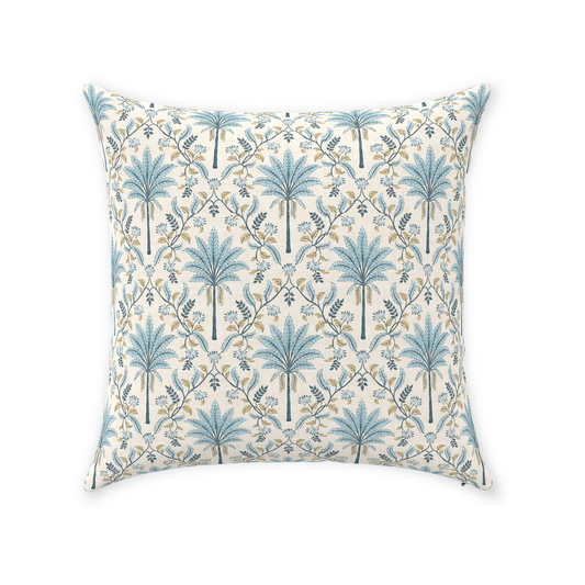 Palm Grove Cotton Pillow Cover Cream Blue