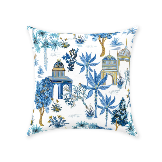 Le Jardin Cotton Pillows Blue & White Chinoiserie Temples
