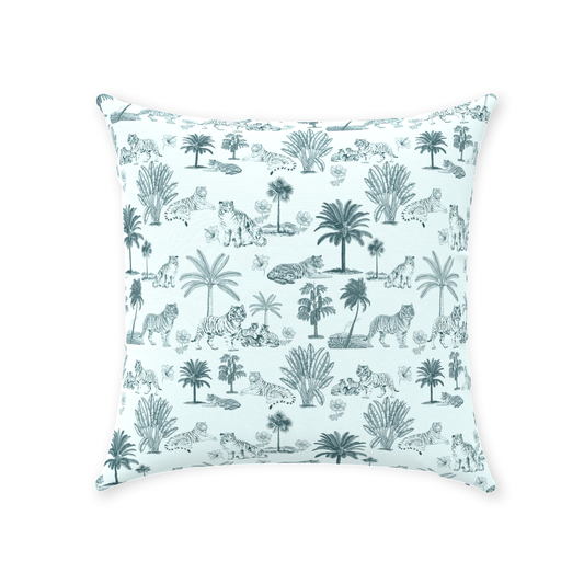 Chinoiserie Toile de Jouy Cotton Pillows Light Mint Aqua