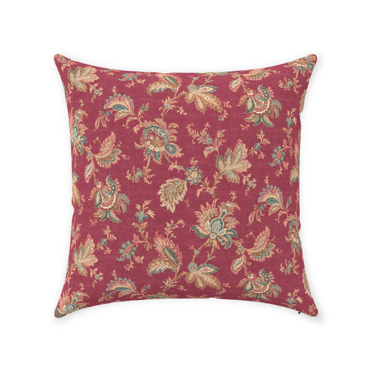Karnataka Chintz Cotton Pillow Cover Rose Burgundy