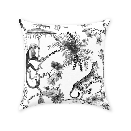 Chinoiserie Jungle Monkeys Cotton Pillows Black