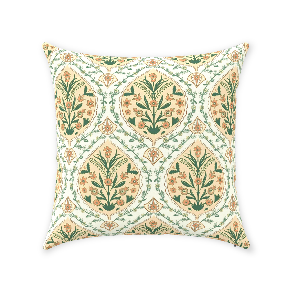 Amrita Chintz Cotton Pillow Cover Peach Green