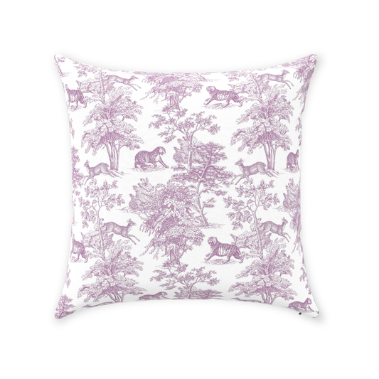 Chinoiserie Tiger Jungle Cotton Pillows Lilac Toile de Jouy