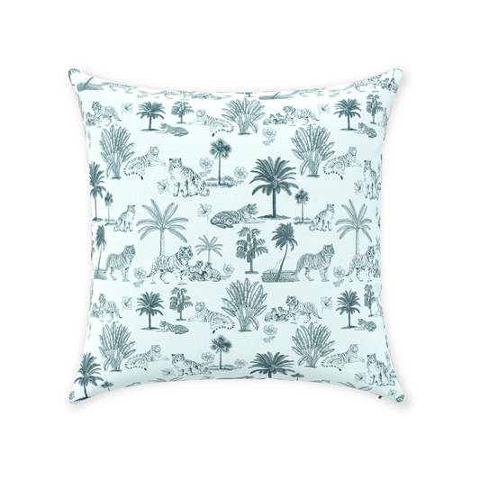 Chinoiserie Toile de Jouy Cotton Pillows Light Mint Aqua
