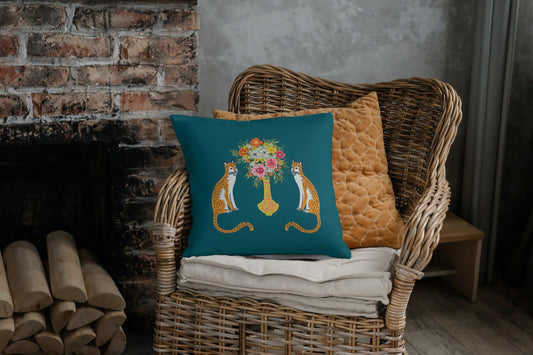 Chinoiserie Cheetah Cotton Pillows Teal