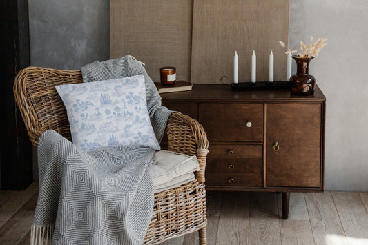 Toile de Jouy Cotton Pillows Light Blue