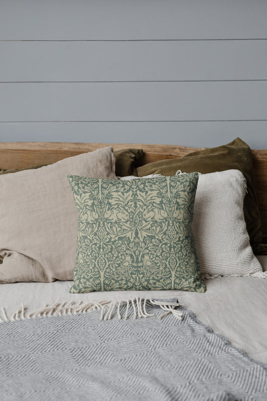 Brer Rabbit Outdoor Pillow William Morris Green Forest Manilla