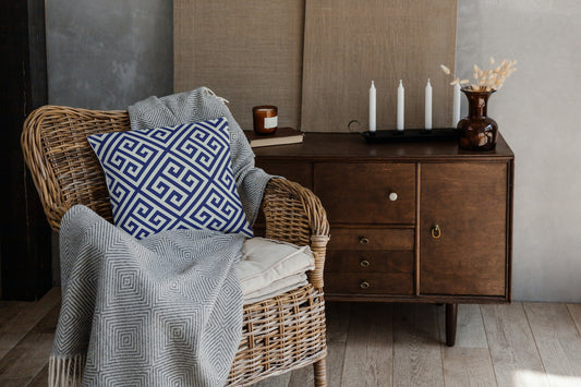 Greek Key Outdoor Pillows Dark Navy Blue