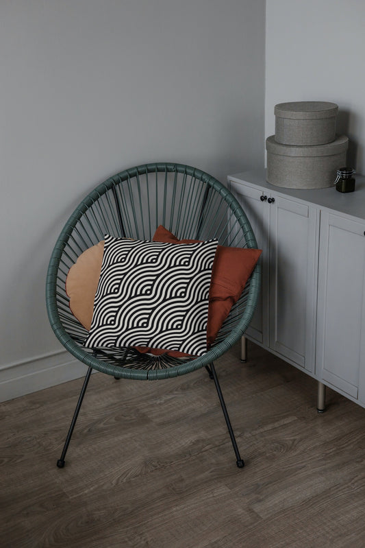 Abstract Geometric Wave Outdoor Pillows Black & White