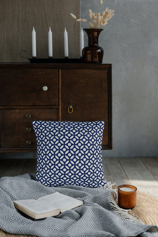 Geometric Circles Outdoor Pillows Navy Blue & White