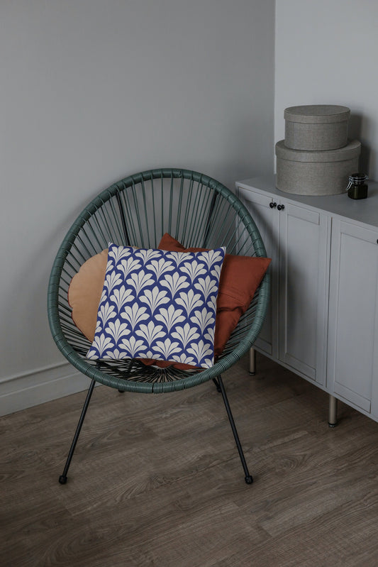 Art Deco Floral Outdoor Pillows Dark Navy Blue