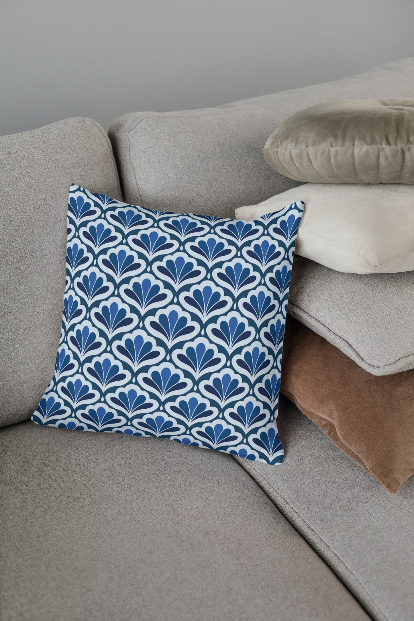 Retro Floral Outdoor Pillows Navy Blue