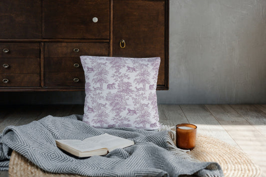 Tiger Forest Outdoor Pillows Chinoiserie Lilac Blush Toile