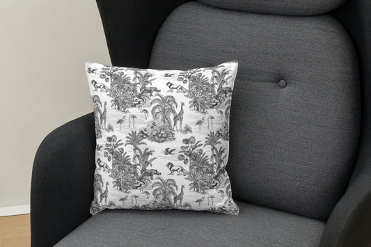 Lion Safari Outdoor Pillows Chinoiserie Black Toile