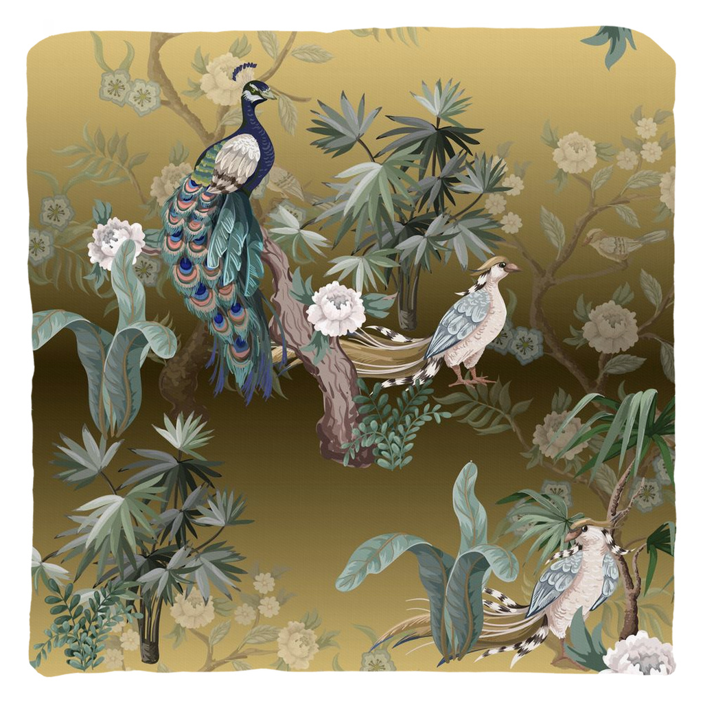 Chinoiserie Peacock Cotton Pillows Golden Garden