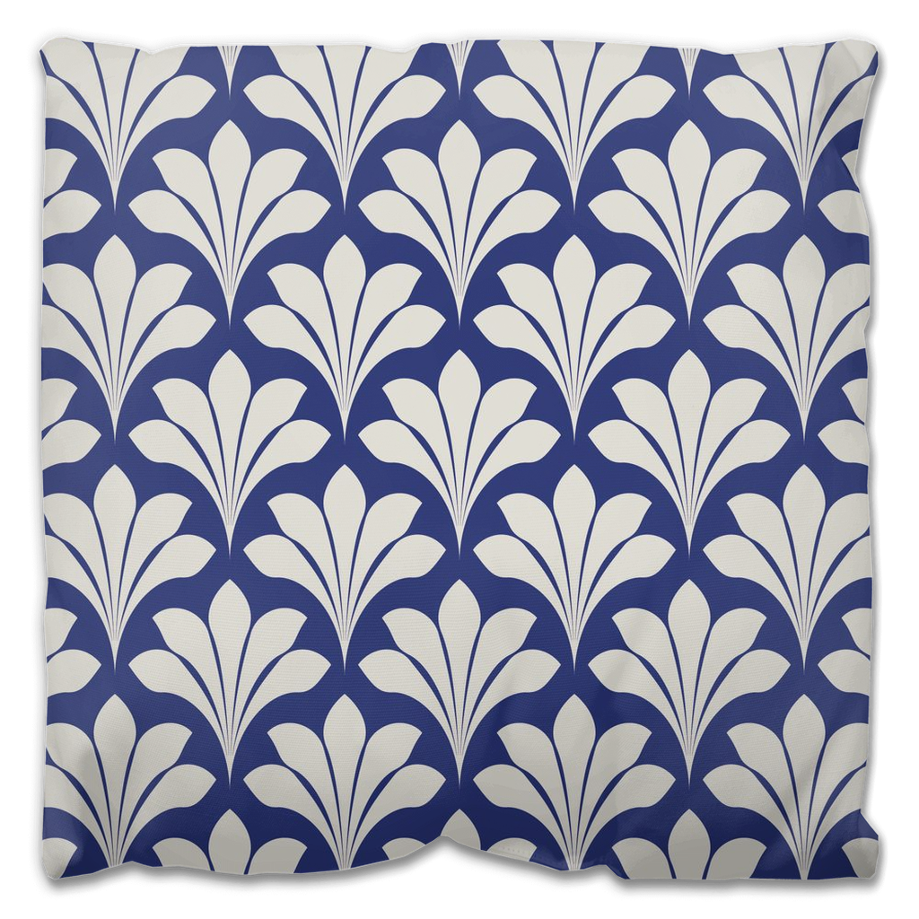 Art Deco Floral Outdoor Pillows Dark Navy Blue