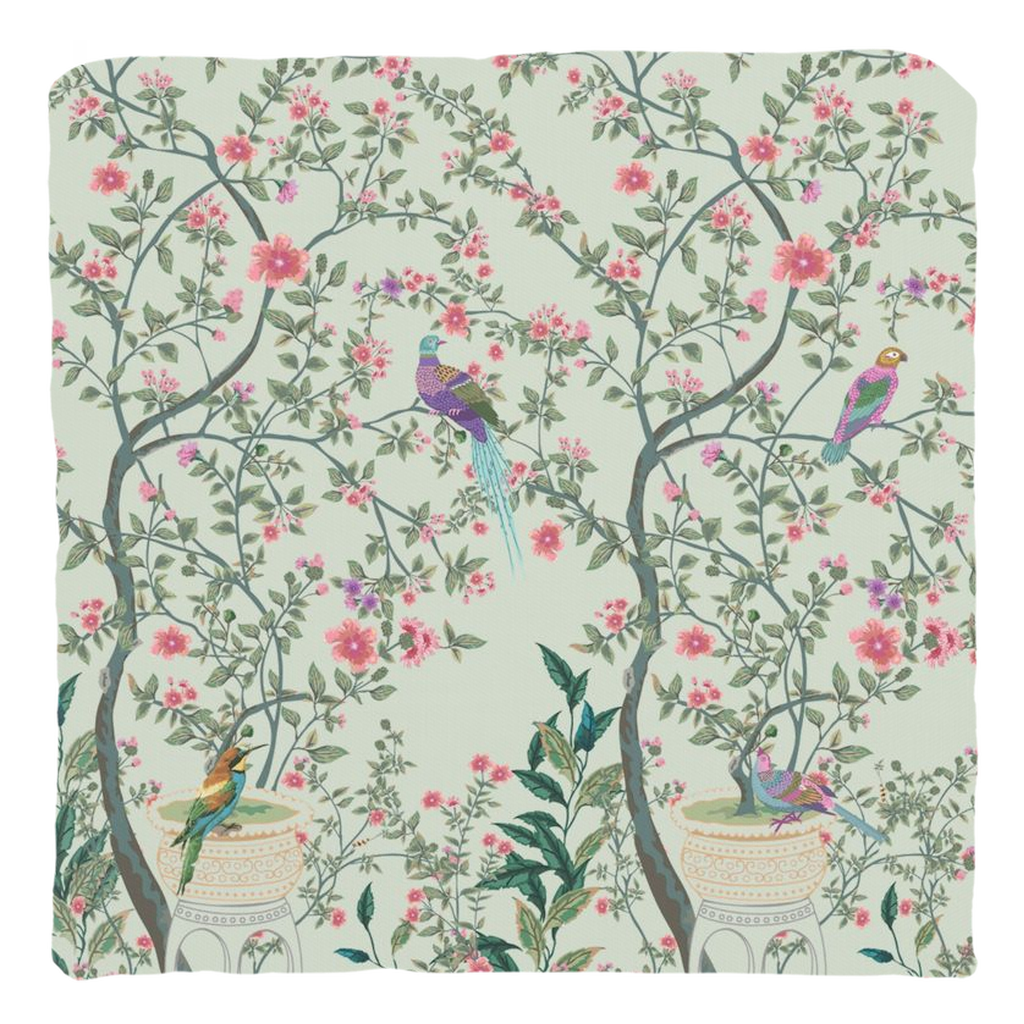 Chinoiserie Bird Garden Cotton Pillows Mint Green