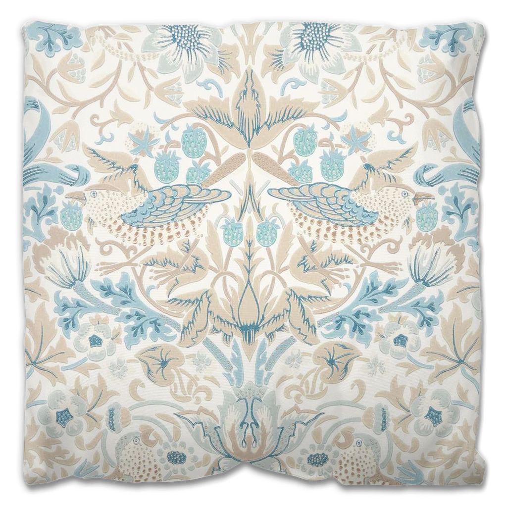 Strawberry Thief Outdoor Pillow William Morris Blue Slate Vellum