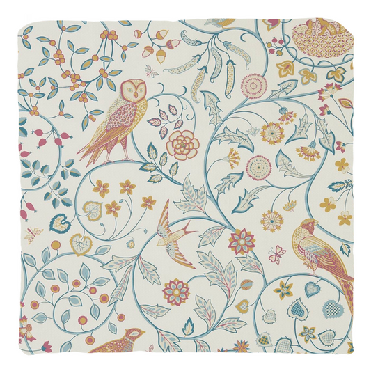 Newill Owl Cotton Throw Pillows William Morris Indigo Saffron
