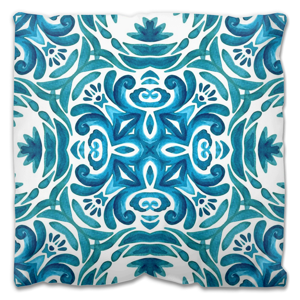 Sagres Outdoor Pillows Aqua Blue Green & White
