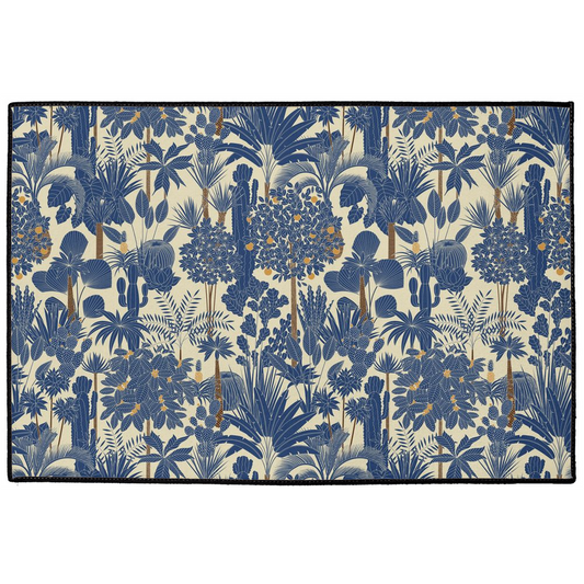 Retro Jungle Indoor/Outdoor Floor Mat Navy Blue & Beige