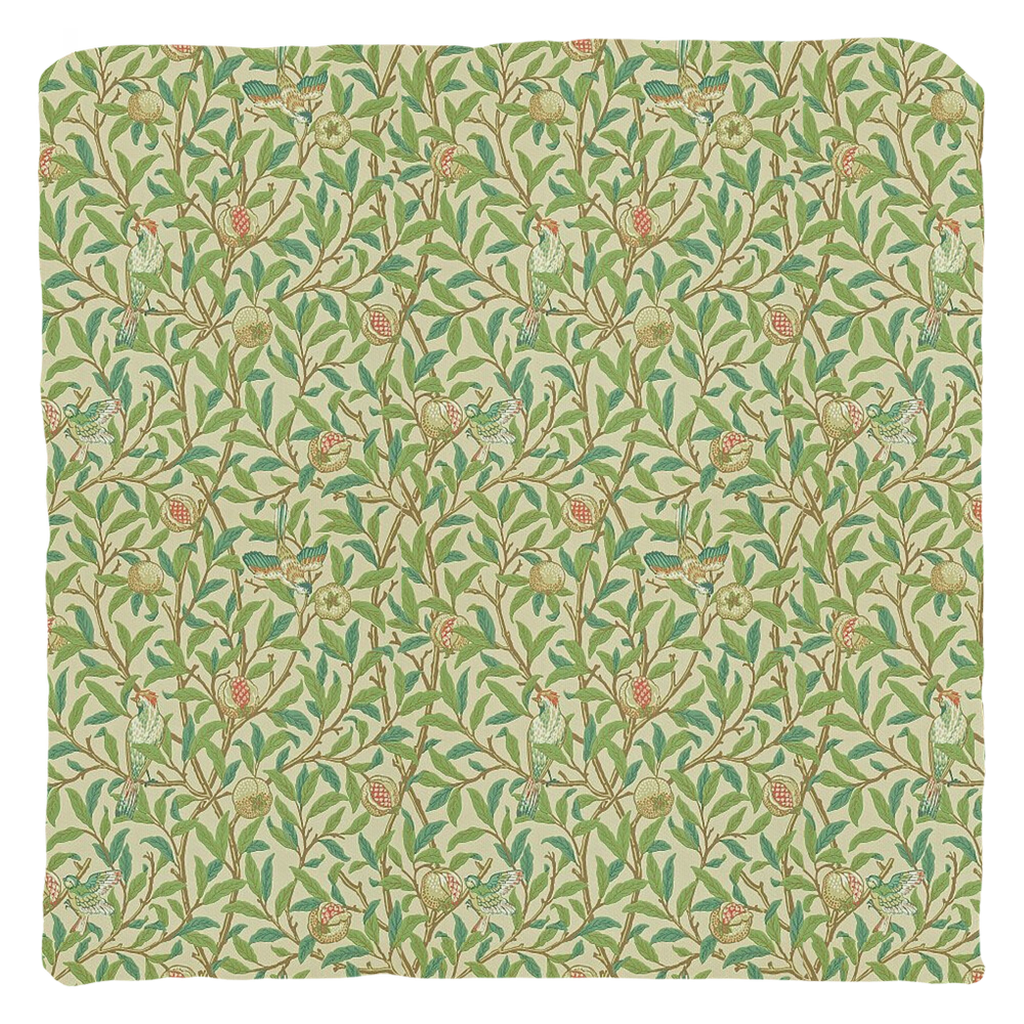 Bird and Pomegranate Cotton Throw Pillows William Morris Green Parchment