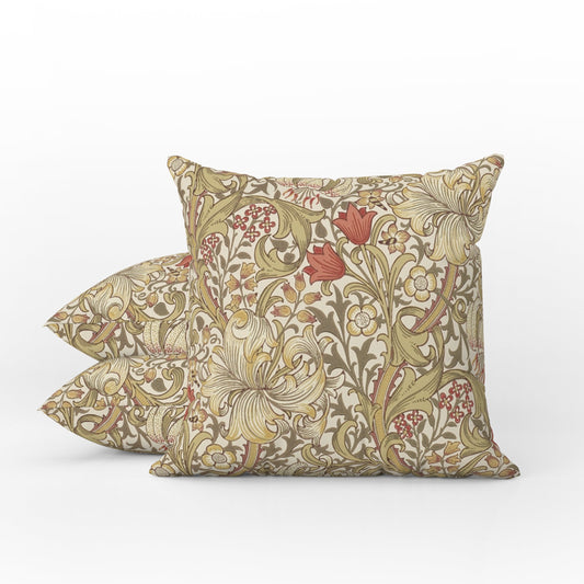 Golden Lily Outdoor Pillow William Morris Biscuit Brick