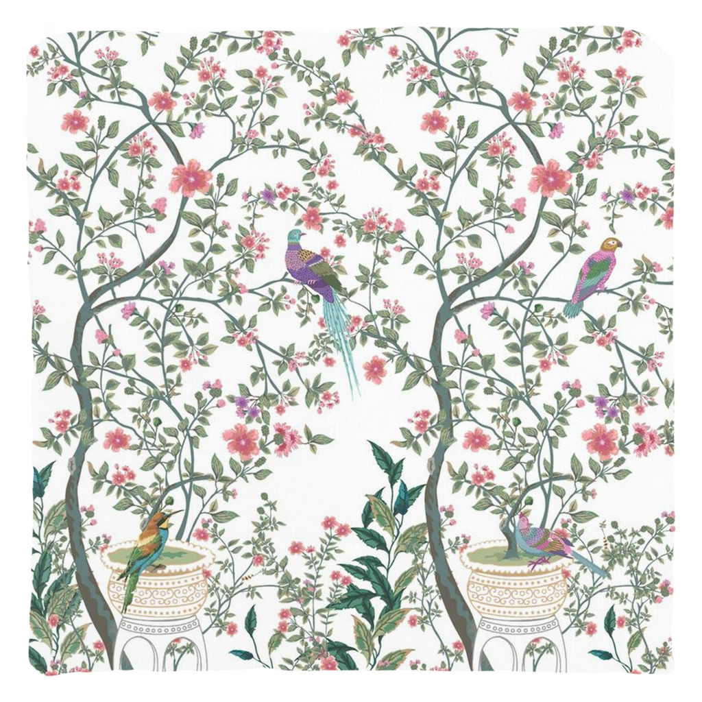 Chinoiserie Bird Garden Cotton Pillows White Pink