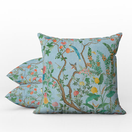 Livia II Outdoor Pillows Blue Chinoiserie Fresco Garden
