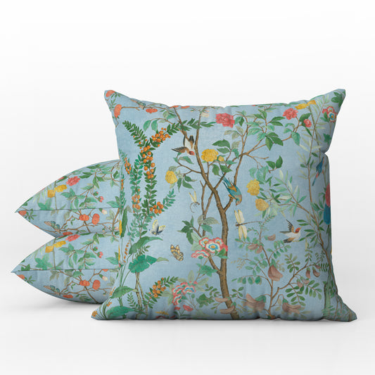 Livia Outdoor Pillows Blue Chinoiserie Fresco Garden