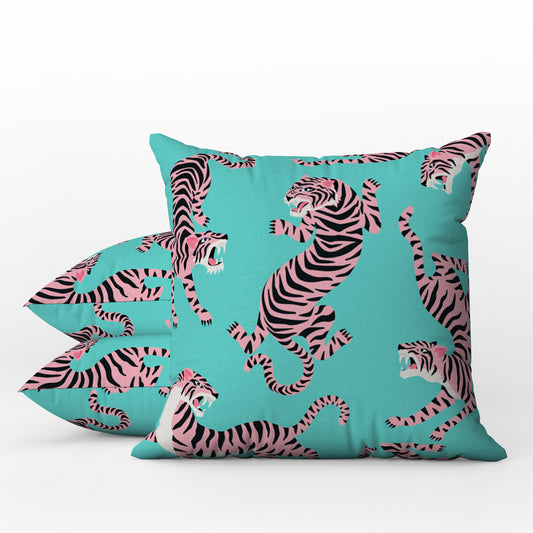 Wild Tiger Outdoor Pillows Mint Turquoise