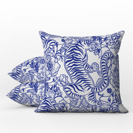 Wild Tiger Outdoor Pillows Blue & White