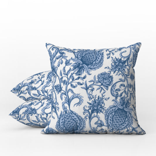 Chateau Chintz Outdoor Pillows Baroque Blue