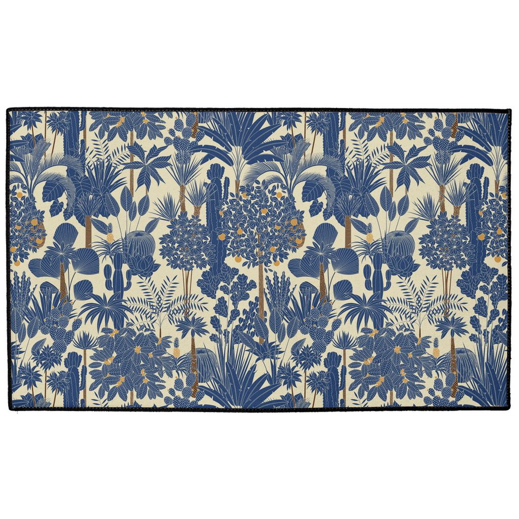 Retro Jungle Indoor/Outdoor Floor Mat Navy Blue & Beige
