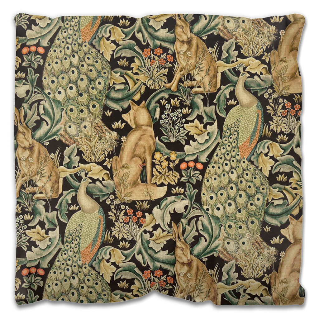 Forest Outdoor Pillow William Morris Charcoal Black