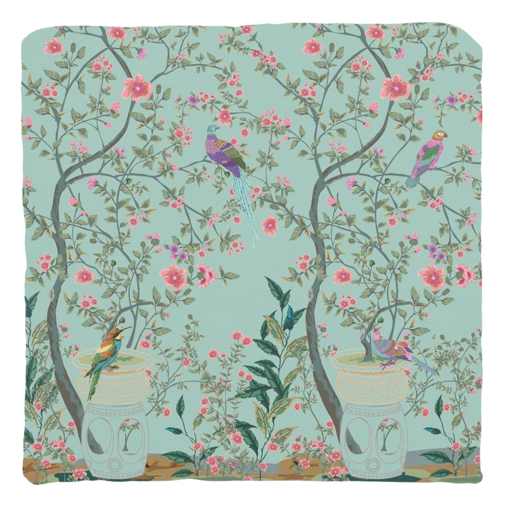 Chinoiserie Cotton Pillows Duck Egg Floral Garden