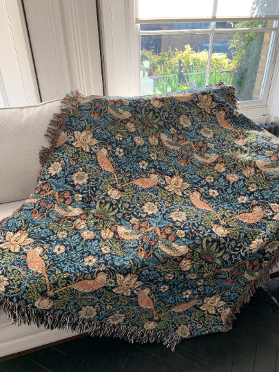 Strawberry Thief Indigo Blue Woven Blankets