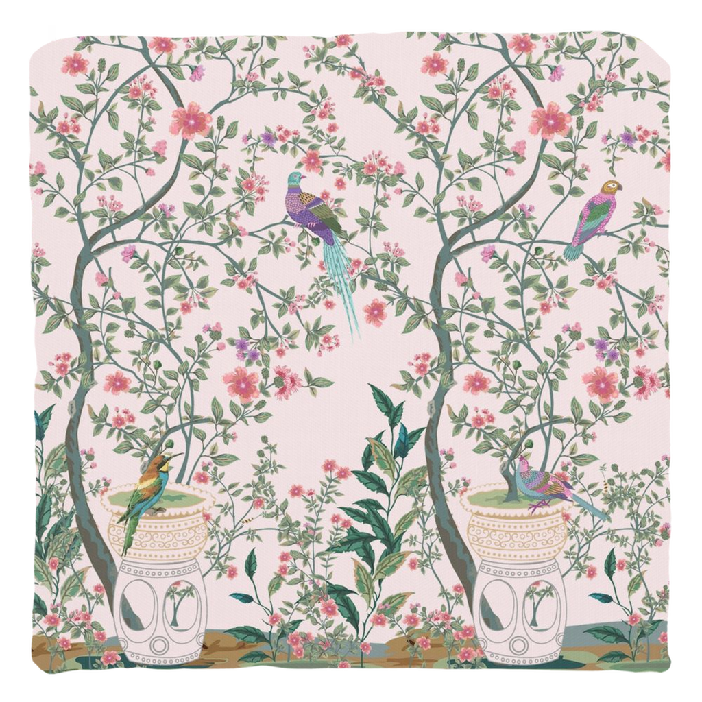 Chinoiserie Cotton Pillows Blush Pink Floral Garden