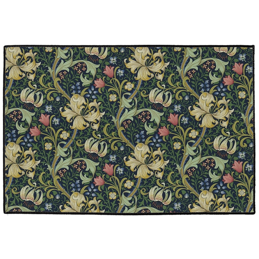 Golden Lily Indoor/Outdoor Floor Mat William Morris Dark Midnight Green