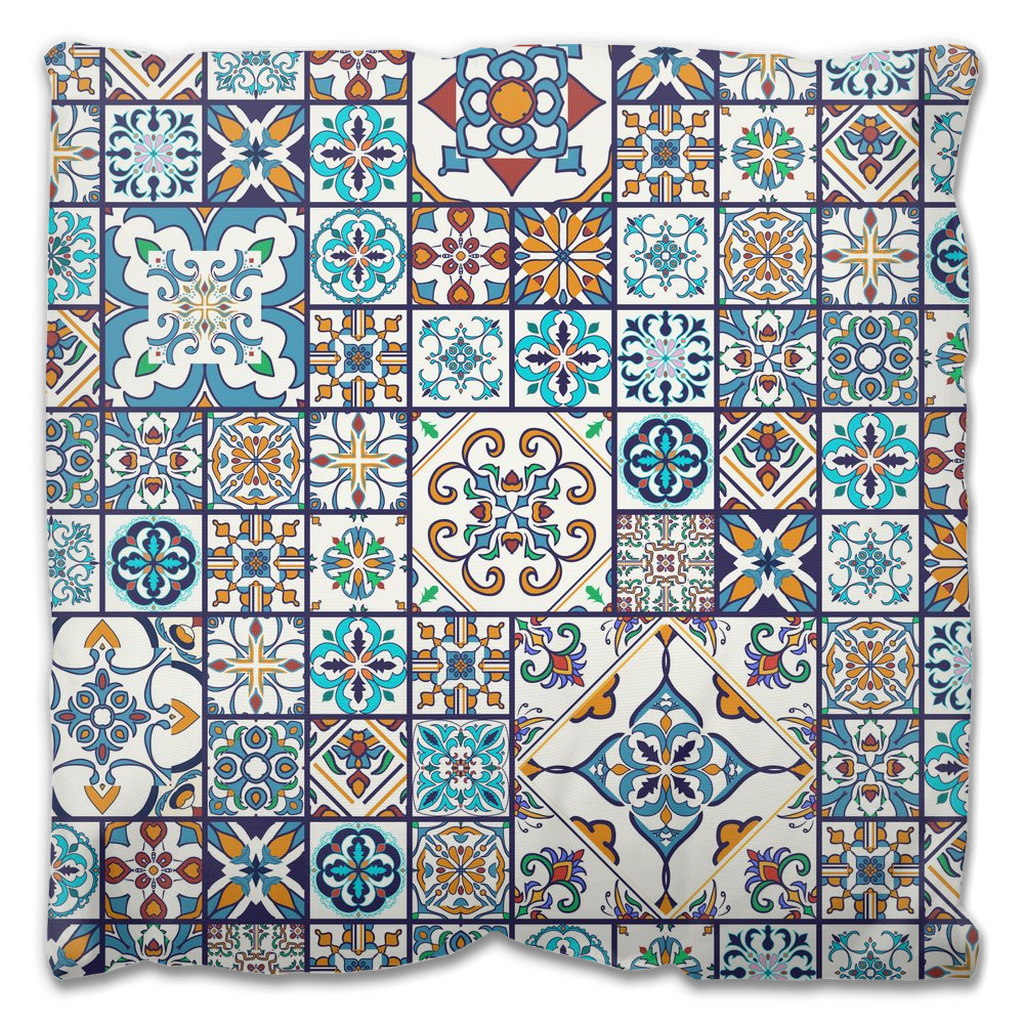 Castelo Outdoor Pillows Multicolor Blue Tile